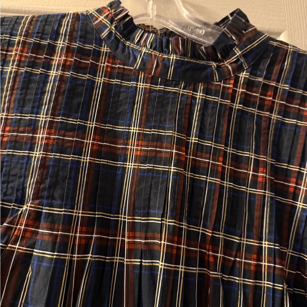 Ganni Plaid Long-Sleeve Cotton Dress